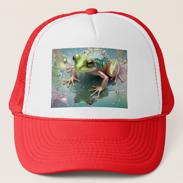 Fractal Green Tree Frog Art Design, Trucker Hat (Front)