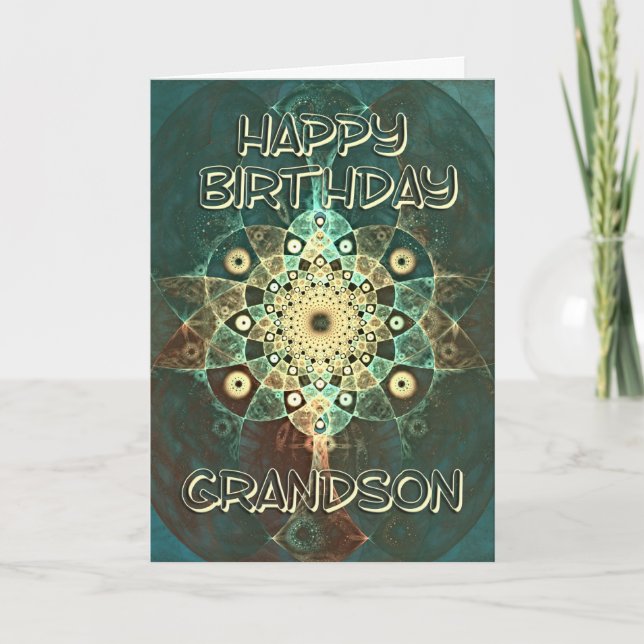 Fractal grunge birthday card for a grandson (Front)