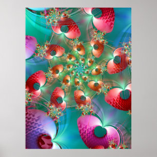 Fractal Hearts Spiral Poster