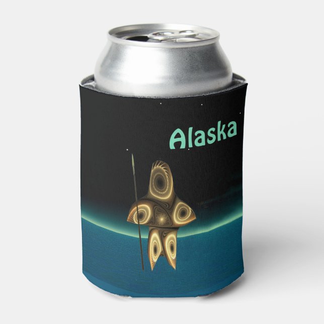 Fractal Inuit Hunter - Alaska Can Cooler (Can Front)