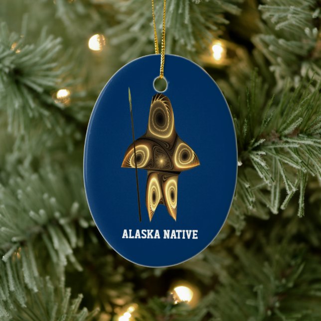 Fractal Inuit Hunter - Alaska Native Ceramic Ornament (Tree)