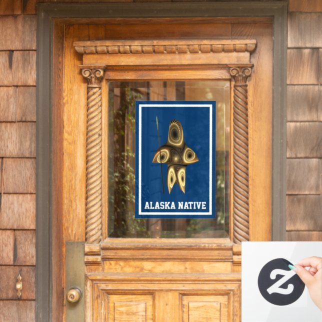 Fractal Inuit Hunter - Alaska Native Window Cling (Home Door)