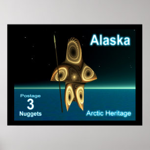 Fractal Inuit Hunter - Alaska Postage Poster