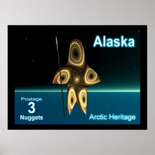Fractal Inuit Hunter - Alaska Postage Poster (Front)