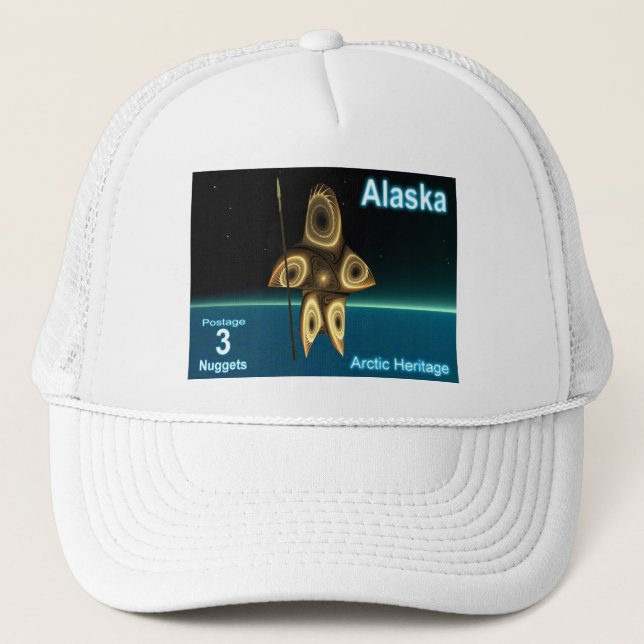 Fractal Inuit Hunter - Alaska Postage Trucker Hat (Front)