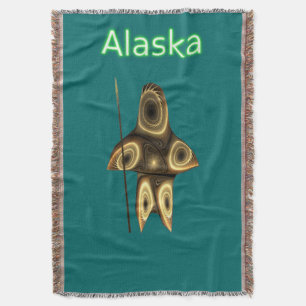 Fractal Inuit Hunter - Alaska Throw Blanket