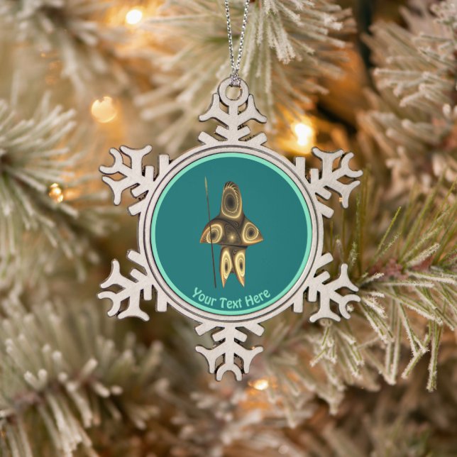 Fractal Inuit Hunter Snowflake Pewter Christmas Ornament (Tree)