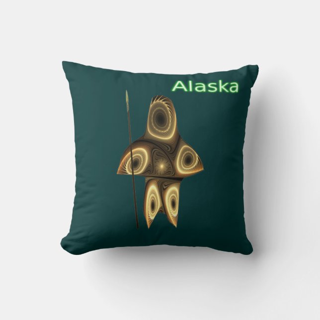Fractal Inuit Hunter Throw Pillow (Front)