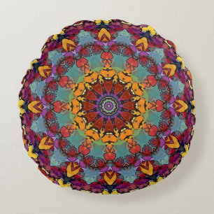 Fractal Kaleidoscope Mandala Pattern-64351 Round Pillow
