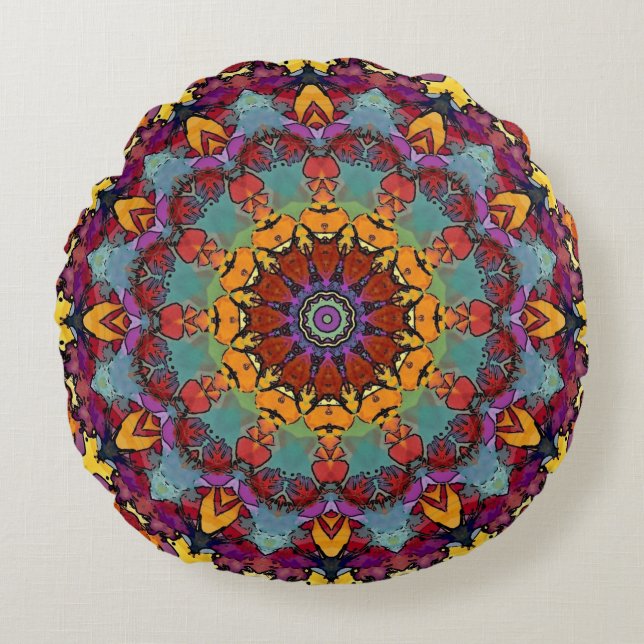 Fractal Kaleidoscope Mandala Pattern-64351 Round Pillow (Front)