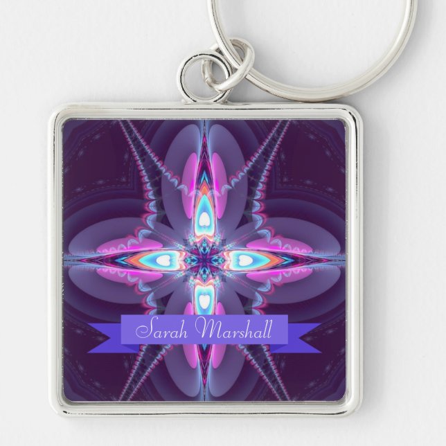Fractal love Star Custom Name Keychain (Front)