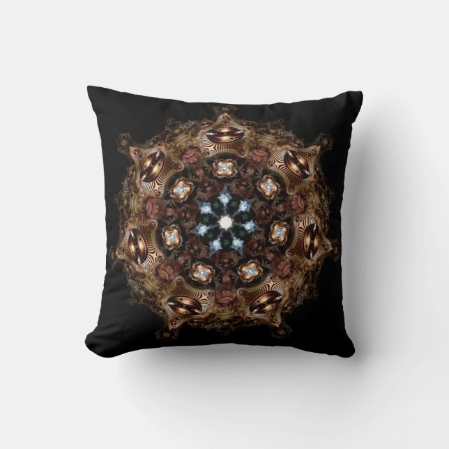 Fractal Machine ElvesAlien Mandala Psychedelic Art Throw Pillow (Front)