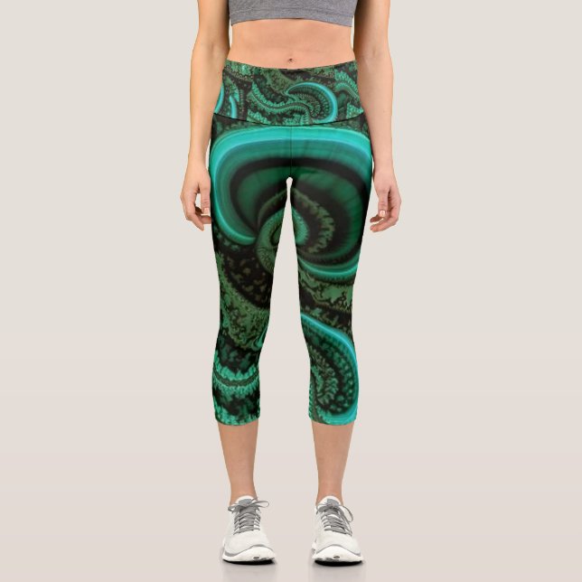 Fractal Malachite1 Capri Leggings (Front)