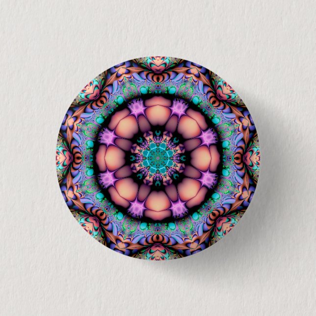 Fractal Mandala Floral Psychedelic Art 1 Inch Round Button (Front)
