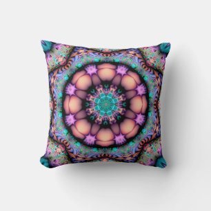 Fractal Mandala Floral Psychedelic Art Throw Pillow