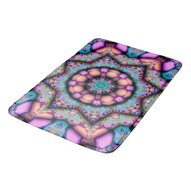 Fractal Mandala Floral Psychedelic Bath Mat (Angled)