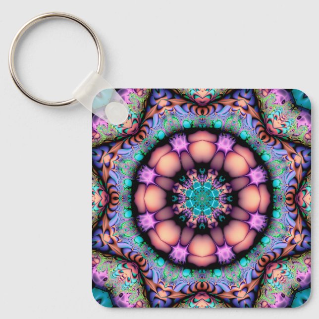 Fractal Mandala Floral Psychedelic Keychain (Front)