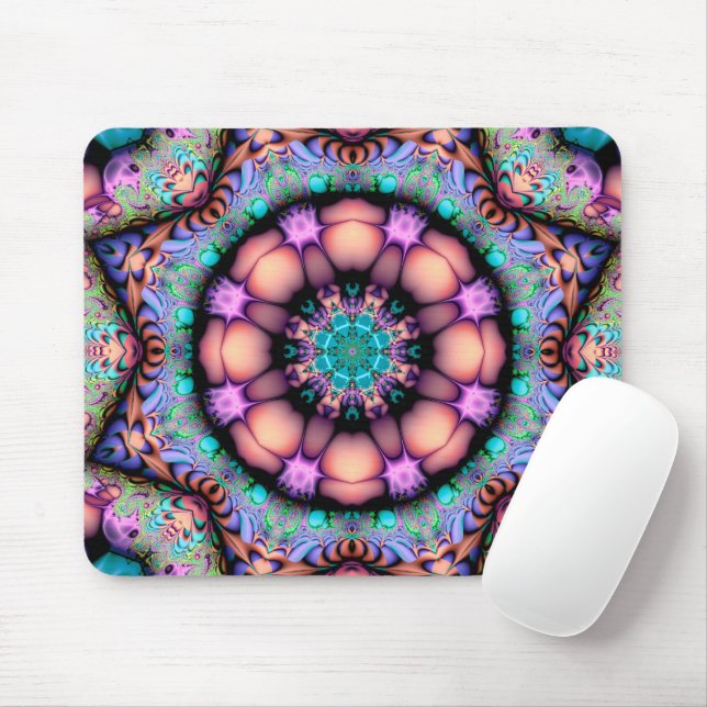 Fractal Mandala Floral Psychedelic Mouse Pad (With Mouse)