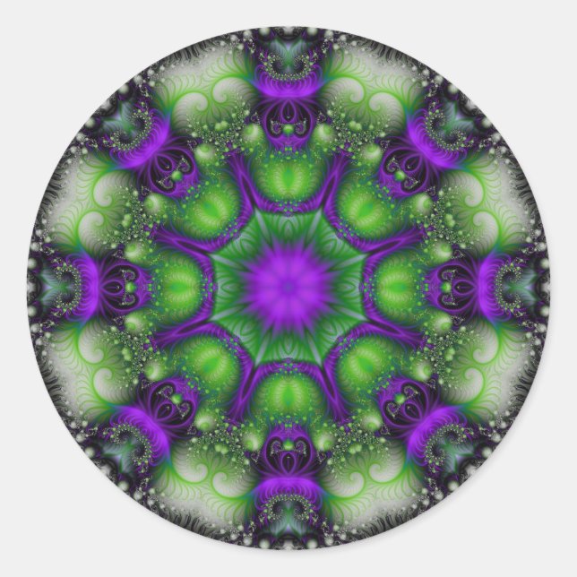 Fractal Mandala - Lavender Delight Classic Round Sticker (Front)