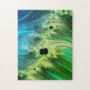 Fractal Mandelbrot Turquoise Blue and Neo Mint Jigsaw Puzzle