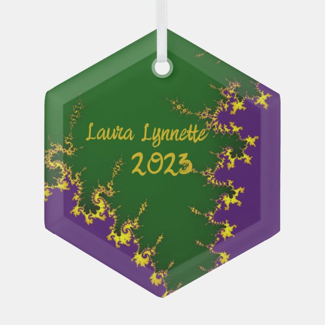 Fractal Mardi Gras Tree  Glass Ornament (Front)