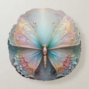 Fractal Pastel Butterfly, Round Pillow