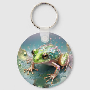 Fractal Pastel Green Tree Frog Art Design, Keychain