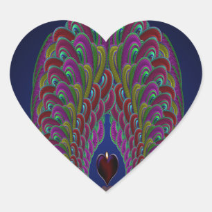 Fractal Peacock Heart Sticker