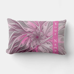 Fractal Pink Flower Dream, floral Fantasy Art Name Lumbar Pillow