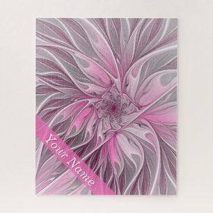 Fractal Pink Flower Dream, Floral Fantasy Name Jigsaw Puzzle
