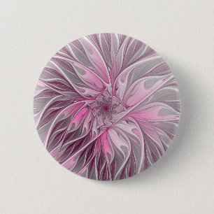 Fractal Pink Flower Dream, Floral Fantasy Pattern 2 Inch Round Button
