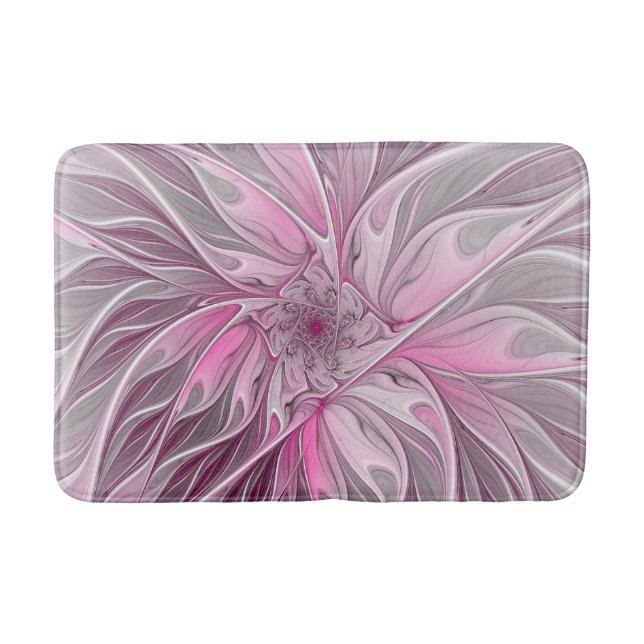 Fractal Pink Flower Dream, Floral Fantasy Pattern Bath Mat (Front)