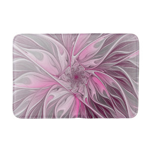 Fractal Pink Flower Dream, Floral Fantasy Pattern Bath Mat