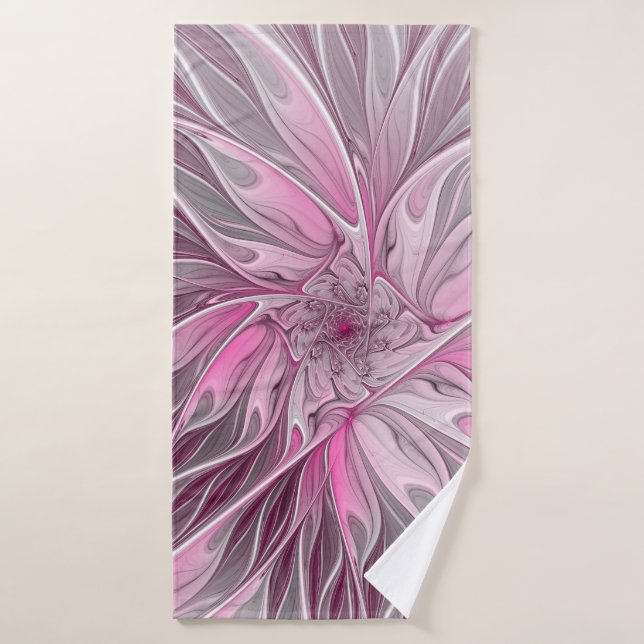 Fractal Pink Flower Dream, Floral Fantasy Pattern Bath Towel (Bath Towel)
