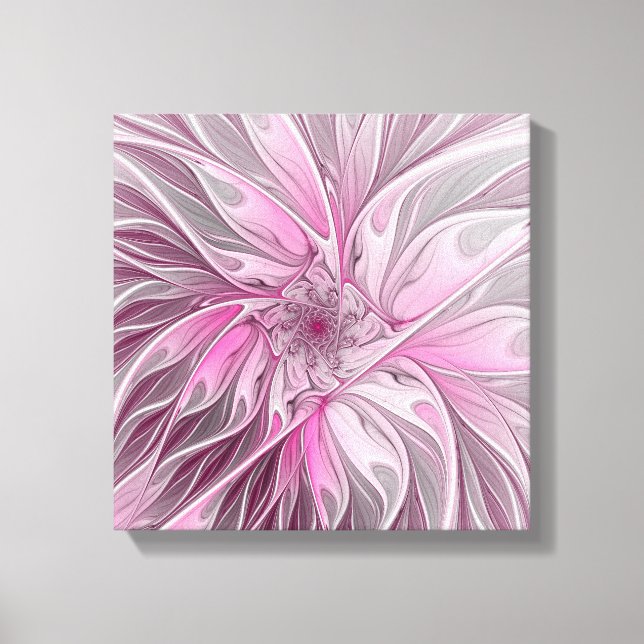 Fractal Pink Flower Dream, floral Fantasy Pattern Canvas Print (Front)