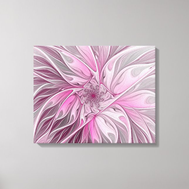 Fractal Pink Flower Dream, floral Fantasy Pattern Canvas Print (Front)