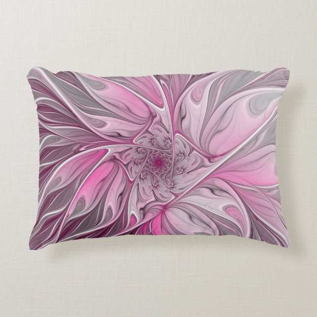 Fractal Pink Flower Dream, floral Fantasy Pattern Decorative Pillow (Front)