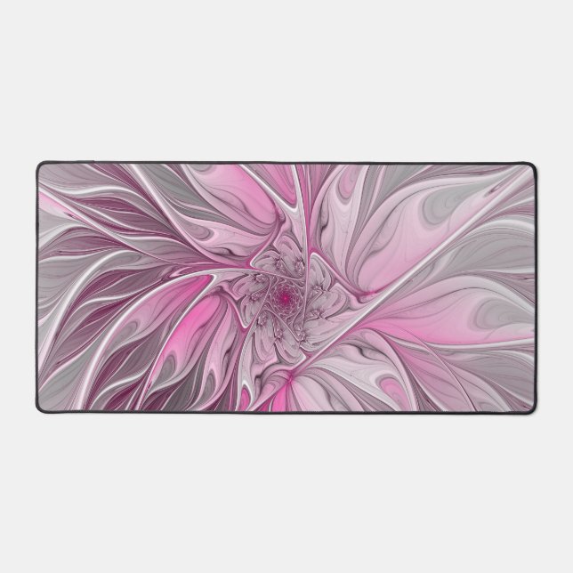 Fractal Pink Flower Dream, Floral Fantasy Pattern Desk Mat (Front)