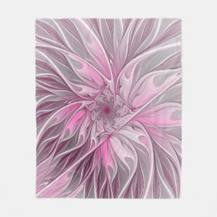 Fractal Pink Flower Dream, floral Fantasy Pattern Fleece Blanket