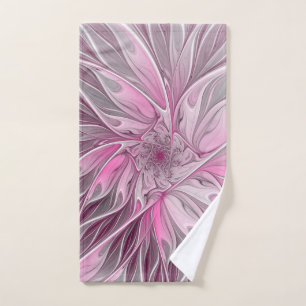 Fractal Pink Flower Dream, Floral Fantasy Pattern Hand Towel
