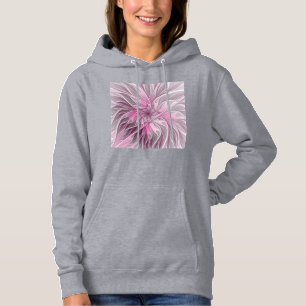 Fractal Pink Flower Dream, Floral Fantasy Pattern Hoodie