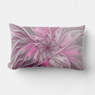 Fractal Pink Flower Dream, floral Fantasy Pattern Lumbar Pillow