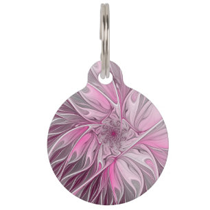 Fractal Pink Flower Dream, Floral Fantasy Pattern Pet Tag
