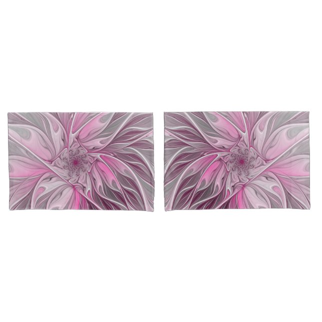 Fractal Pink Flower Dream, Floral Fantasy Pattern Pillowcase (Front-Set)