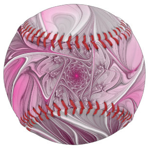 Fractal Pink Flower Dream, Floral Fantasy Pattern Softball