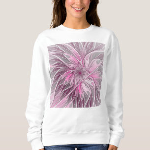 Fractal Pink Flower Dream, Floral Fantasy Pattern Sweatshirt