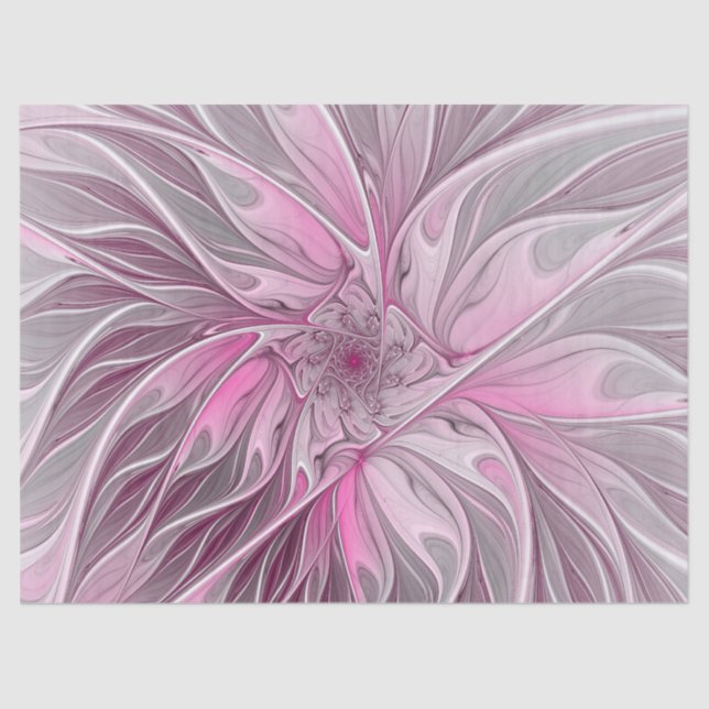 Fractal Pink Flower Dream, Floral Fantasy Pattern Tissue Paper (Front)