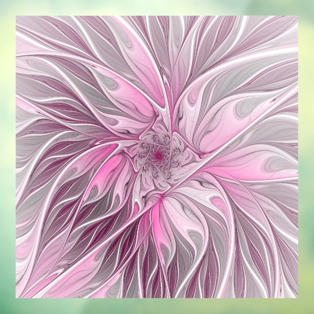 Fractal Pink Flower Dream, Floral Fantasy Pattern Window Cling (Sheet 3)