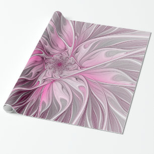 Fractal Pink Flower Dream, floral Fantasy Pattern Wrapping Paper