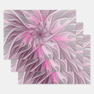 Fractal Pink Flower Dream, floral Fantasy Pattern Wrapping Paper Sheet
